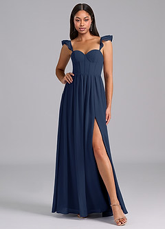 Azazie Denisse Bridesmaid Dresses Dark Navy A-Line Ruched Chiffon Dress image5