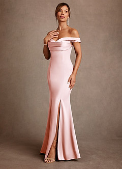 Azazie Boone vestidos de madre de la novia Vestido de Rosa Rubor de Satén Elástico de Corte Sirena con Vestidos sin tirantes image4