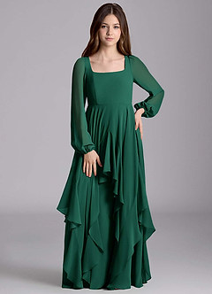 Azazie Clara Junior Jurk van Chiffon met A-Lijn Blouson Smaragd image5