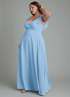 Azazie Leilani Bridesmaid Dresses Powder Blue A-Line Pleated Chiffon Dress image10
