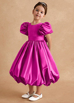 Azazie Jellybean Flower Girl Dresses Fuchsia Ball-Gown Ruched Matte Satin Dress image4