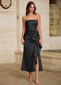 Ottilie Negro Vestido largo de gasa con volantes y acabado satinado image4