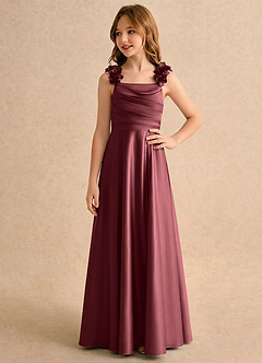 Azazie Rosita Girls Formal vestidos de niña de las flores Vestido de Merlot de Satén Elástico de Corte en A con Plisado image4
