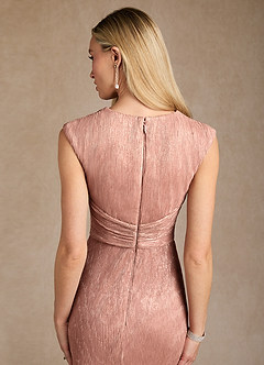 Azazie Salem Mother of the Bride Dresses Rose Gold A-Line Pleated Metallic Mesh Dress image7