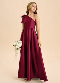 Azazie Penguin Junior Abito A-Line in Raso Elasticizzato Fiocco Borgogna image6