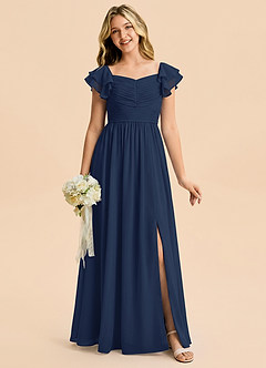 Azazie Anaya Junior Robe Trapèze en Mousseline de soie Décolleté en cœur Bleu Marine Foncé image4