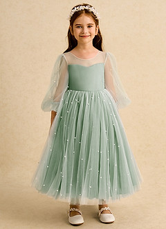 Azazie Trudy Flower Girl Dresses Matcha Ball-Gown Sweetheart Neckline Tulle Dress image6