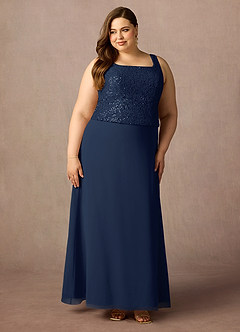 Azazie Cornelia Mother of the Bride Dresses Dark Navy Sheath Square Neckline Sequins Chiffon Dress image22