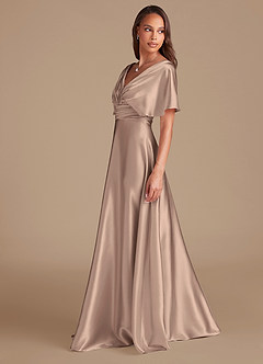 Azazie Pamela Bridesmaid Dresses Taupe A-Line Pleated Metallic Satin Dress image5