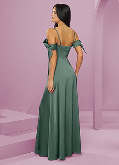 Barbie ♥ Azazie Final Sale Eucalyptus A-Line Off the Shoulder Stretch Satin Dress image2