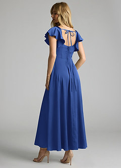 Azazie Bondi Bridesmaid Dresses Royal Blue A-Line Ruched Stretch Satin Dress image2