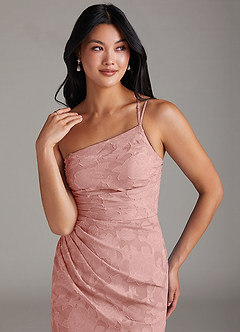 Azazie Eren Brautjungfernkleider Etui One-Shoulder Blumen-Burnout Kleid Rosettenrosa image5