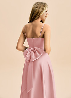Azazie Rumi Junior Powder Pink A-Line Pleated Stretch Satin Dress image6