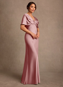 Azazie Dosia Mother of the Bride Dresses Dusty Rose Sheath Pleated Stretch Satin Dress image2