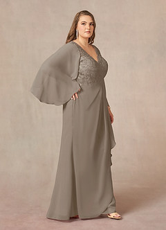 Azazie Perry Mother of the Bride Dresses Taupe Mermaid V-Neck Lace Chiffon Dress image10