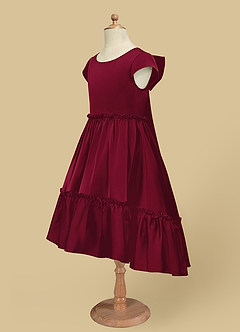 Azazie Lee Flower Girl Dresses Burgundy A-Line Bow Stretch Satin Dress image8