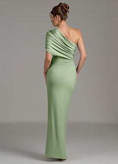 Azazie Essence Bridesmaid Dresses Dusty Sage Sheath One Shoulder Premium Stretch Jersey Dress image2