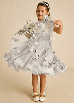 Azazie Sprout Flower Girl Dresses Frost A-Line Bow Tulle Dress image3