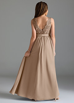 Azazie Elly Junior Taupe A-Line Lace Chiffon Dress image2