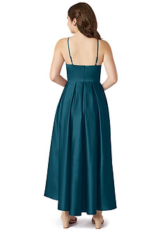 Azazie Jemima Junior Ink Blue A-Line with Pockets Stretch Satin Dress image2