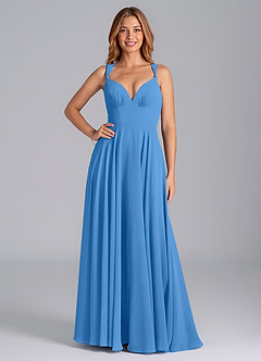 Azazie Darana Jurken voor bruidsmeisjes Jurk van Chiffon met A-Lijn Korset Blauwe Gaai image1