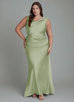 Azazie Kieryn Bridesmaid Dresses Dusty Sage Mermaid Pleated Stretch Satin Dress image7