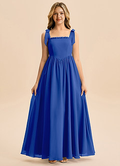 Azazie Delia Junior Abito A-Line in Chiffon Fiocco Blu Reale image5