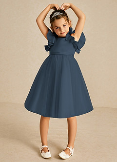 Azazie Kaeya Robe Demoiselle D'honneur Fillette Robe Trapèze en Tulle Arc Neptune image3