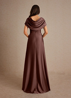 Azazie Branford Vestidos para mãe da noiva Vestido Café Expresso de Cetim elástico de Linha A com Plissado image3
