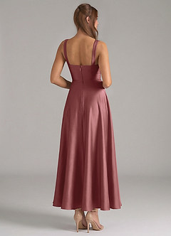 Azazie Shaude Bridesmaid Dresses Amethyst A-Line Pleated Stretch Satin Dress image6