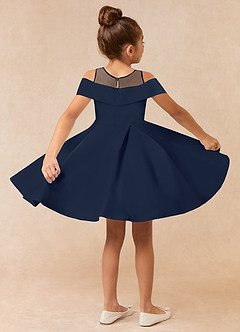 Azazie Shirin Flower Girl Dresses Dark Navy A-Line Off the Shoulder Matte Satin Dress image3