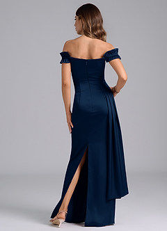 Azazie Kalysia Bridesmaid Dresses Dark Navy Mermaid Off the Shoulder Stretch Satin Convertible Dress image2