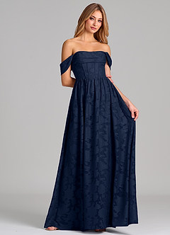 Azazie Hattie Brudtärnklänningar Klä av A-Linje i Blommig Utbrändhet Korsett Mörk Marinblå image4