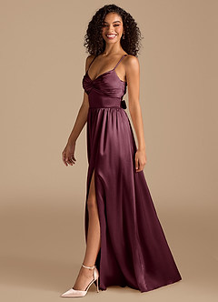 Azazie Zeya Robes de demoiselle d'honneur Robe Trapèze en Satiné métallisé Plissée Cabernet image5