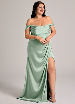 Azazie Johana Jurken voor bruidsmeisjes Converteerbaar Jurk van Stretch Satijn met Zeemeermin Off the Shoulder Agave image11