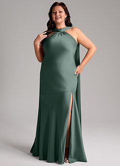 Azazie Kinsley Bridesmaid Dresses Sea Moss Mermaid Side Slit Stretch Satin Dress image10