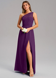 Azazie Phaedra Bridesmaid Dresses Grape A-Line One Shoulder Chiffon Dress image4