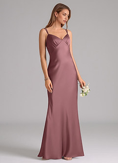 Azazie Suttona Bridesmaid Dresses Vintage Mauve A-Line Pleated Stretch Satin Dress image2
