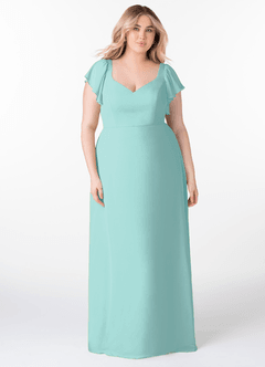 Azazie Syenna Brautjungfernkleider A-Linie Gestreift Chiffon Kleid Aqua image6