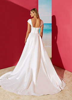 Azazie Luxia Wedding Dresses A-Line Sweetheart Neckline Matte Satin Cathedral Train Dress image4