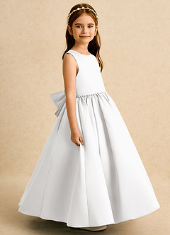 Azazie Daisies Flower Girl Dresses White Ball-Gown Bow Matte Satin Dress image3