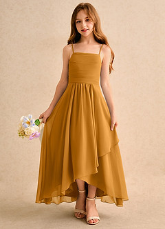 Azazie Twilight Dance Girls Formal Blumenmädchenkleider A-Linie Plissee Chiffon Kleid Butterscotch image4