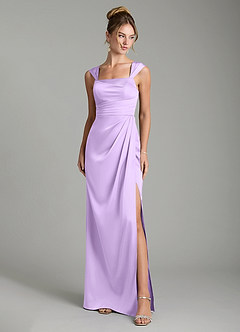 Azazie Filippa Bridesmaid Dresses Lilac A-Line Pleated Stretch Satin Dress image1