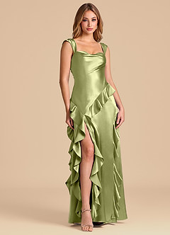 Azazie Sloane Bridesmaid Dresses Pistachio A-Line Sweetheart Neckline Metallic Satin Dress image1