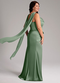 Azazie Sorrel Vestidos de damas de honor Vestido de Matcha de Satén Elástico de Corte Sirena Convertible con Sin tirantes image8