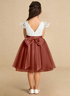 Azazie Vetty Flower Girl Dresses Ivory Auburn A-Line Lace Tulle Dress image7
