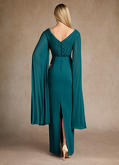 Azazie Ellsworth Mother of the Bride Dresses Peacock Column Pleated Stretch Crepe Dress image3