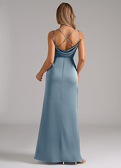 Azazie Callan Bridesmaid Dresses Dusty Blue A-Line Pleated Stretch Satin Convertible Dress image2