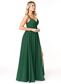 Azazie Chanel Bridesmaid Dresses Dark Green A-Line Pleated Chiffon Dress image4