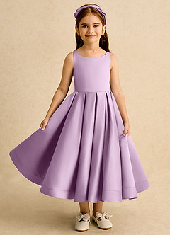 Azazie Babs Flower Girl Dresses Wisteria Ball-Gown Pleated Matte Satin Dress image2
